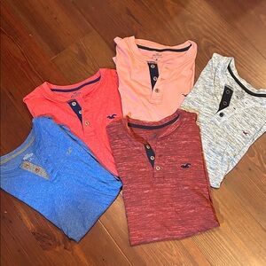 Hollister Men’s Short Sleeve Henley Shirt Set - Red, Blue, Gray